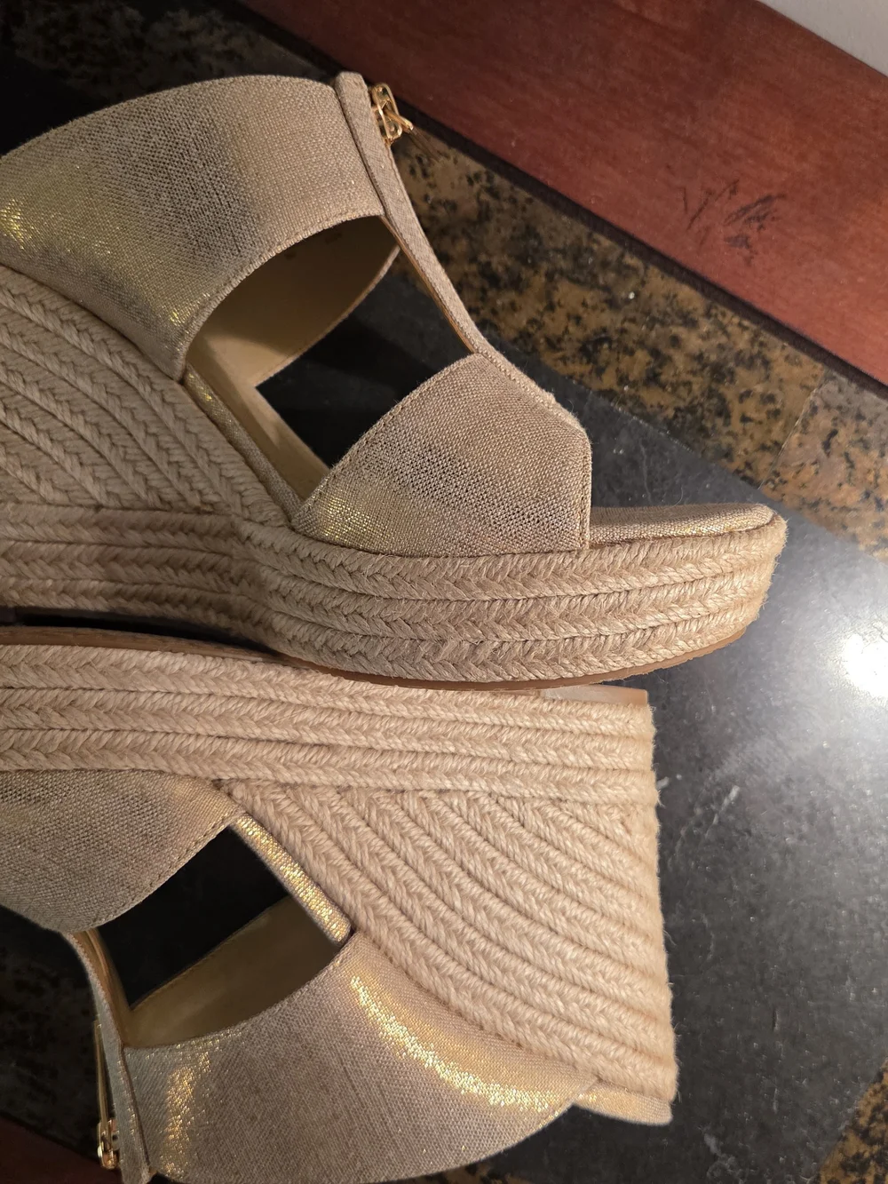 MICHAEL Michael Kors Champagne Metallic Espadrille Wedge Sandals
